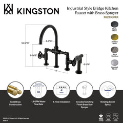 Bridge Kitchen Faucet, Webb, Two-Handle with Side Sprayer in Matte Black