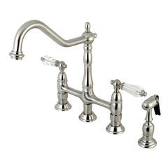 Bridge Kitchen Faucet, Wilshire, Two-Handle with Sprayer in Brushed Nickel