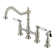 Bridge Kitchen Faucet, Wilshire, Two-Handle with Sprayer in Brushed Nickel