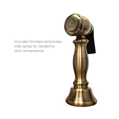 Bridge Kitchen Faucet with Gooseneck Swivel Spout in Antique Brass