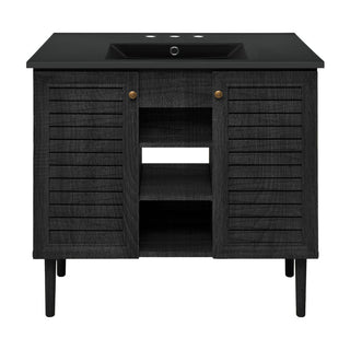 Bron Freestanding Bathroom Vanity, 36 in, Black Oak with Black Sink Top