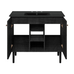Bron Freestanding Bathroom Vanity, 36 in, Black Oak with Black Sink Top