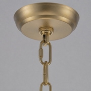 Hardware detail | close view of gold-tone round canopy, connector, and oval-link chain