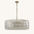 Studio front | gold-tone crystal drum chandelier with oval-link chain and round canopy