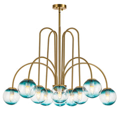 Bubble Chandelier, 10 Lights, Blue Glass with Gold Finish
