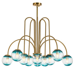 Bubble Chandelier, 10 Lights, Blue Glass with Gold Finish