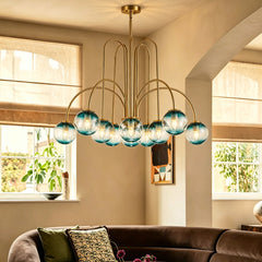 Bubble Chandelier, 10 Lights, Blue Glass with Gold Finish