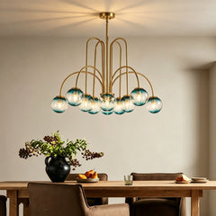 Bubble Chandelier, 10 Lights, Blue Glass with Gold Finish