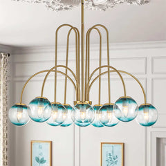 Bubble Chandelier, 10 Lights, Blue Glass with Gold Finish