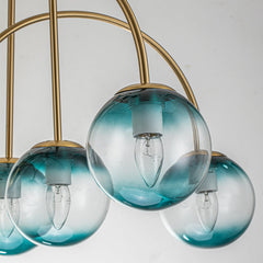Bubble Chandelier, 10 Lights, Blue Glass with Gold Finish