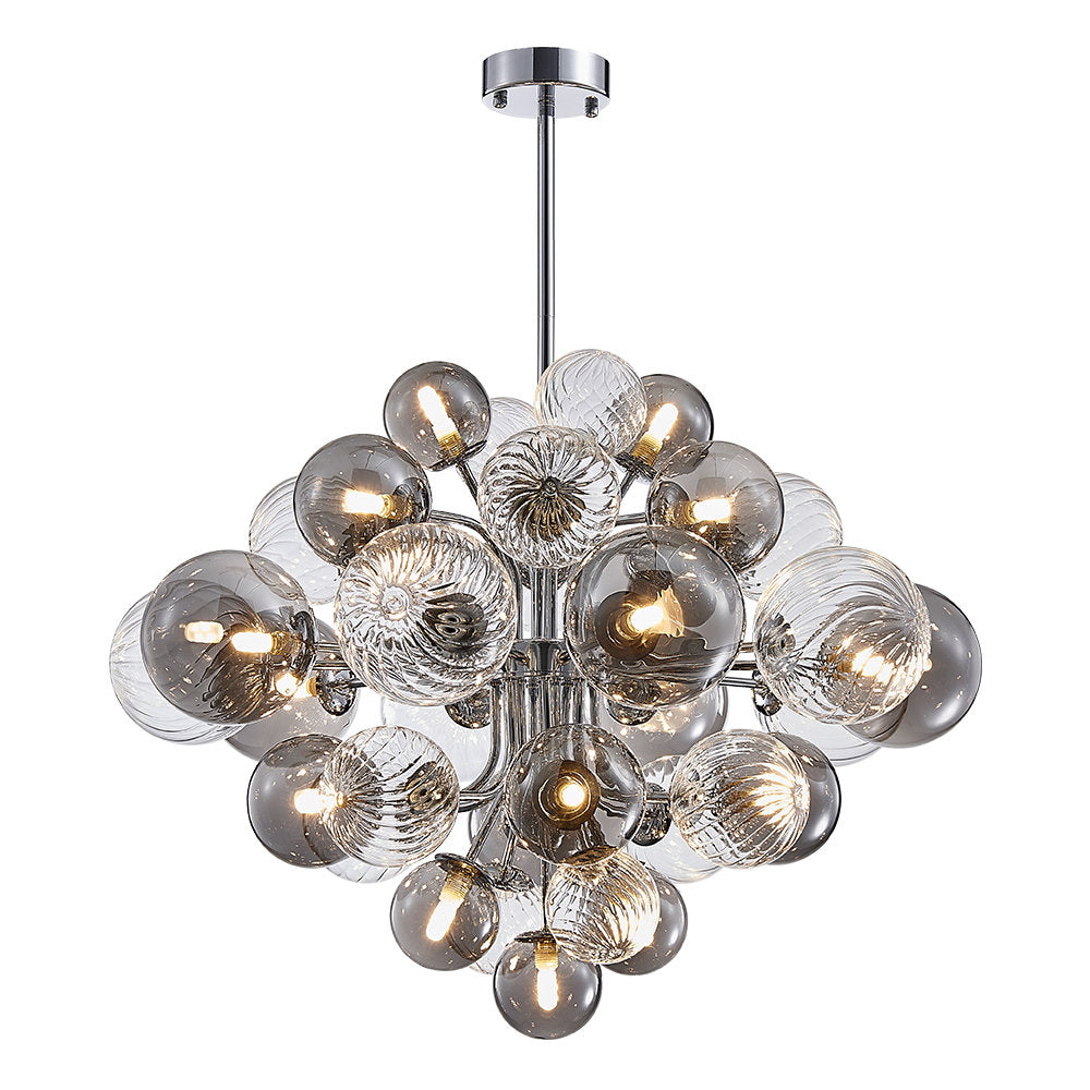 Bubble Chandelier, 18-Light, Smoky Gray and Clear Glass with Chrome Metal