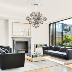 Bubble Chandelier, 18-Light, Smoky Gray and Clear Glass with Chrome Metal