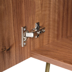 Buffet Cabinet with 2 Doors in Walnut Finish with Gold Legs