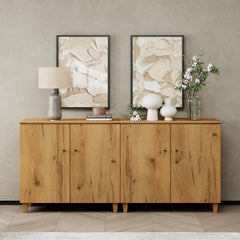 Buffet Cabinets, Set of 2, Oak Brown Wood with Four Doors