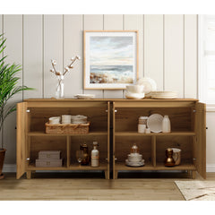 Buffet Cabinets, Set of 2, Oak Brown Wood with Four Doors