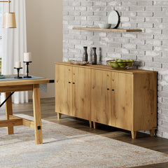 Buffet Cabinets, Set of 2, Oak Brown Wood with Four Doors