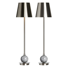 Buffet Lamp with Brushed Nickel Stem and Gray Marble Base