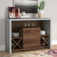 Buffet, Manufactured Wood in Distressed Walnut with Wine Rack