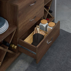 Buffet, Manufactured Wood in Distressed Walnut with Wine Rack