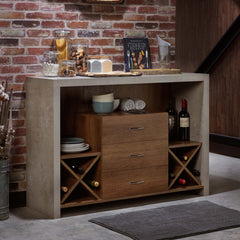 Buffet, Manufactured Wood in Distressed Walnut with Wine Rack