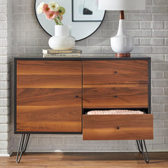 Buffet with 3 Drawers and 1 Door, Walnut Manufactured Wood