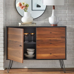Buffet with 3 Drawers and 1 Door, Walnut Manufactured Wood