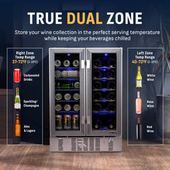 Built-In Wine and Beverage Refrigerator, Dual Zone, 18 Bottle, 24 Inch, Stainless Steel