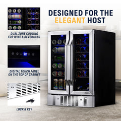 Built-In Wine and Beverage Refrigerator, Dual Zone, 18 Bottle, 24 Inch, Stainless Steel