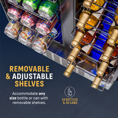 Built-In Wine and Beverage Refrigerator, Dual Zone, 18 Bottle, 24 Inch, Stainless Steel