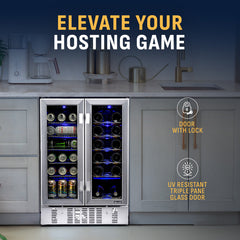 Built-In Wine and Beverage Refrigerator, Dual Zone, 18 Bottle, 24 Inch, Stainless Steel
