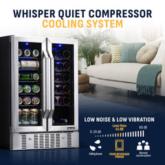 Built-In Wine and Beverage Refrigerator, Dual Zone, 18 Bottle, 24 Inch, Stainless Steel