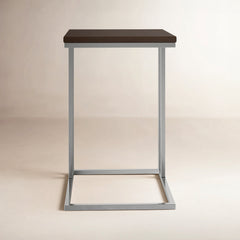 C-Shaped Side Table with Manufactured Wood Top and Silver Metal Frame
