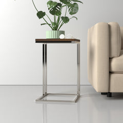 C-Shaped Side Table with Manufactured Wood Top and Silver Metal Frame