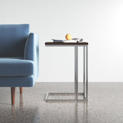 C-Shaped Side Table with Manufactured Wood Top and Silver Metal Frame