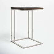 C-Shaped Side Table with Manufactured Wood Top and Silver Metal Frame