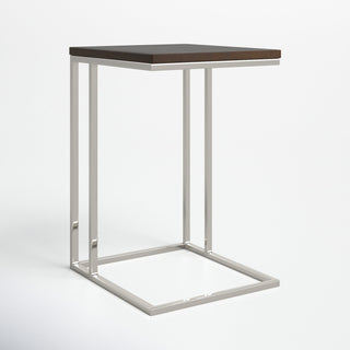 C-Shaped Side Table with Manufactured Wood Top and Silver Metal Frame