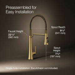 Kohler Tone Single Handle Semi-Professional Pre-Rinse Kitchen Sink Faucet with Three-Function Pull Down Sprayer | product photo