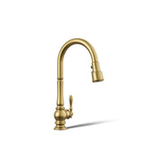 Artifacts Pull Down Single Handle Kitchen Faucet in Vibrant Brushed Moderne Brass