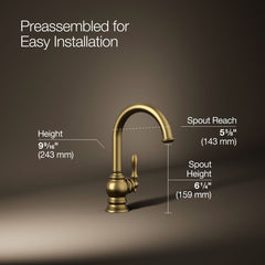 Kohler Artifacts Beverage Faucet in Vibrant Brushed Moderne Brass | product photo