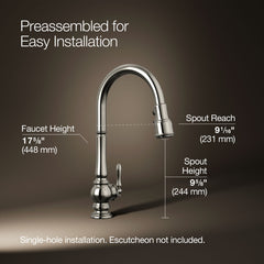 Kohler Artifacts Touchless Pull Down Kitchen Sink Faucet with Three-Function Sprayhead | product photo