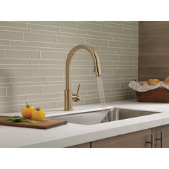 Trinsic Gold Kitchen Faucet with Swivel Pull Down Sprayer, Magnetic Docking, Champagne Bronze | product photo