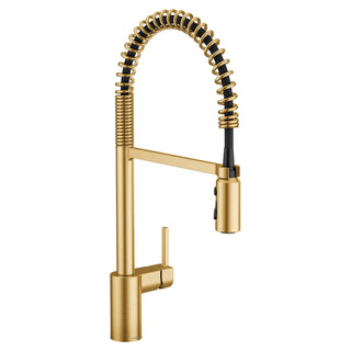 Align One Handle Spring Kitchen Faucet, Modern Single Hole Kitchen Sink Faucet Pulldown Sprayer in Brushed Gold