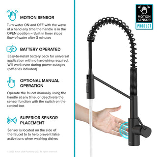 Oletto Touchless Sensor Commercial Pull-Down Single Handle Kitchen Faucet with QuickDock Top Mount Assembly in Matte Black