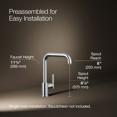 Kohler Purist Single-Hole Kitchen Sink Faucet with 8" Spout in Polished Chrome | product photo