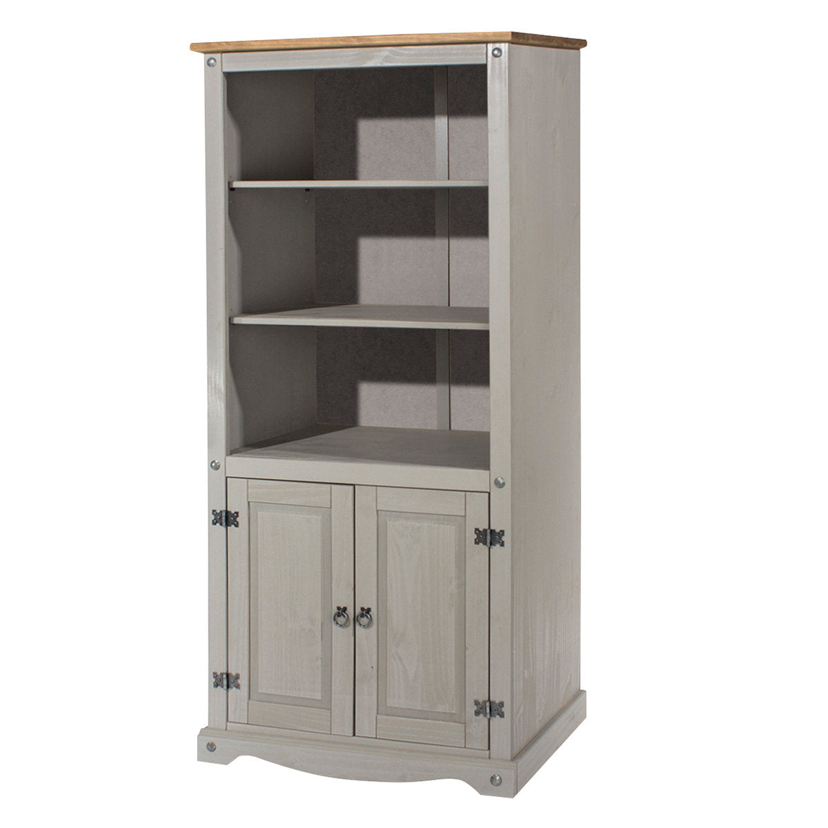 Cabinet with 2 Doors and 3 Shelf Tiers in Gray Solid Pine Wood