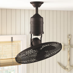 Caged Ceiling Fan with 3 Metal Blades and Remote in Aged Bronze