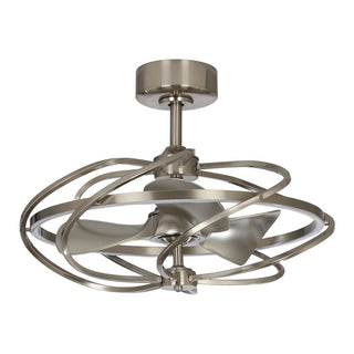 Caged Ceiling Fan with Integrated LED Light in Satin Nickel