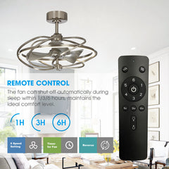 Caged Ceiling Fan with Integrated LED Light in Satin Nickel