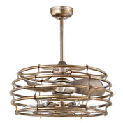 Caged Ceiling Fan with Six-Light Kit and Remote in Gold
