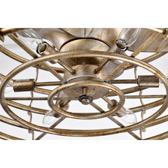 Caged Ceiling Fan with Six-Light Kit and Remote in Gold